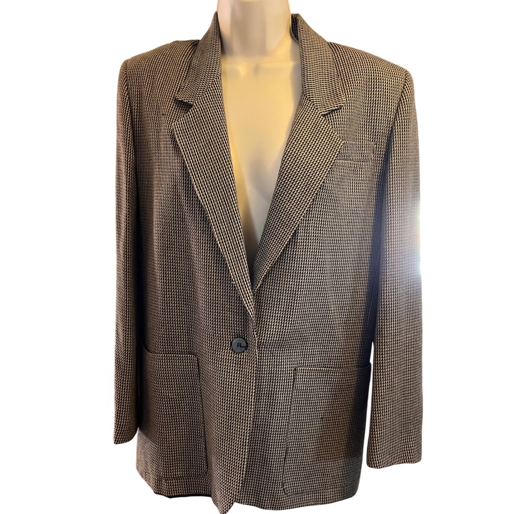 Vintage Rafaella Womens Blazer Sz 8 Houndstooth Wool Blend Jacket Made in Greece